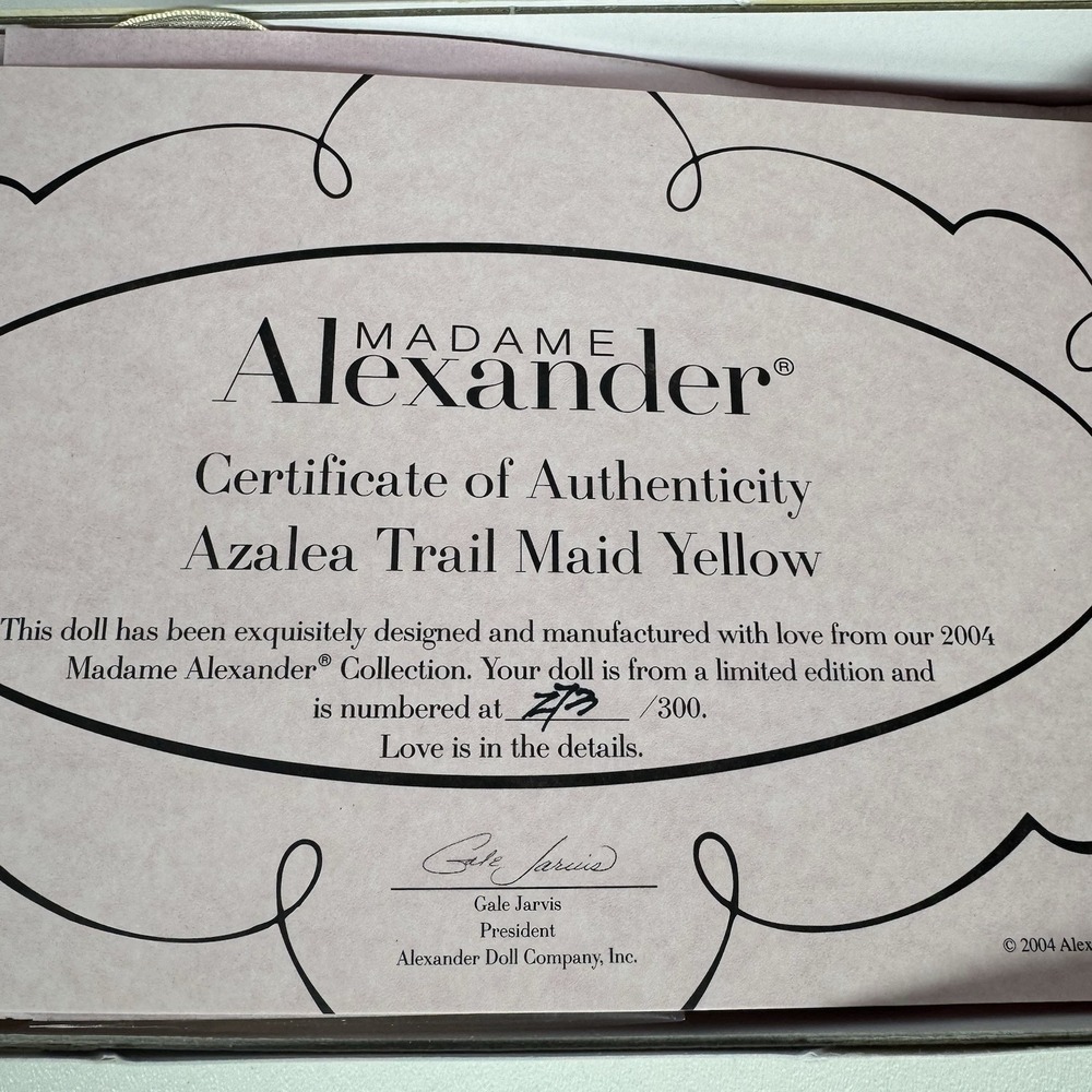 2004 Madame Alexander 35627 Azalea Trail Maid YELLOW Dress Limited Edition #273 - Picture 9 of 16